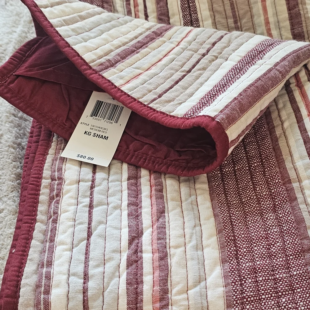 Martha Stewart Two Burgundy and Cream Striped King Shams